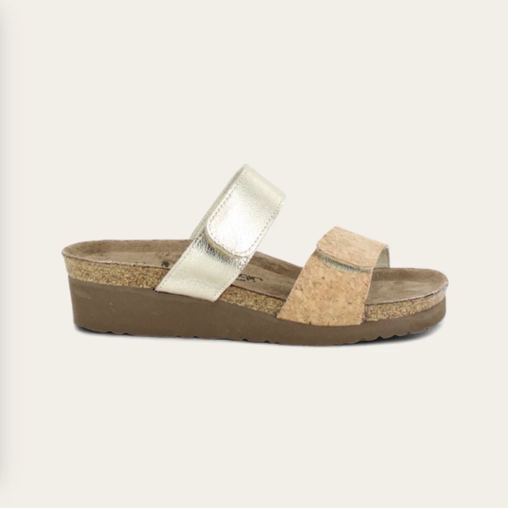 Naot Althea Cork Leather Radiant Gold Sandas sz 37 NEW